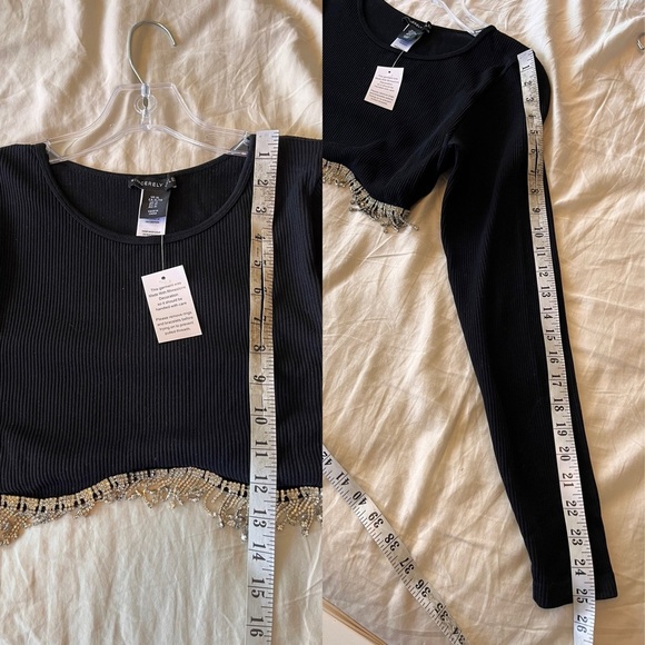 NWT Sincerely Jules Black Beaded Fringe Crop Top S/M - Picture 10 of 10